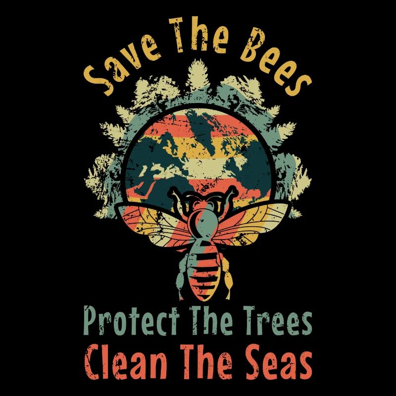 Retro Save Bees Save Nature Oceans Day Earth Day
