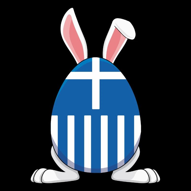 Greek Easter Egg with Bunny Ears on Blue