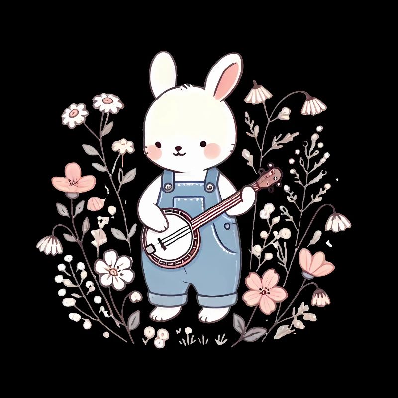 Lapin Banjo dans le champ de fleurs
