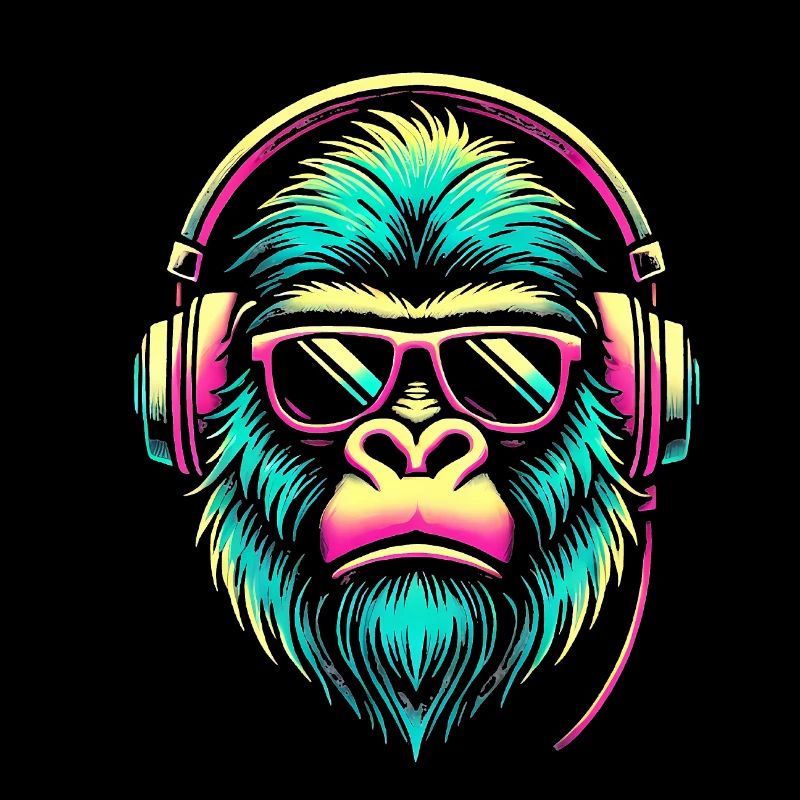 Neon Gorilla mit Kopfhörern