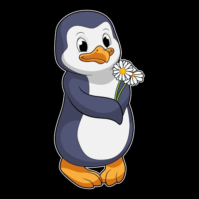 Pinguin mit Gänseblümchen