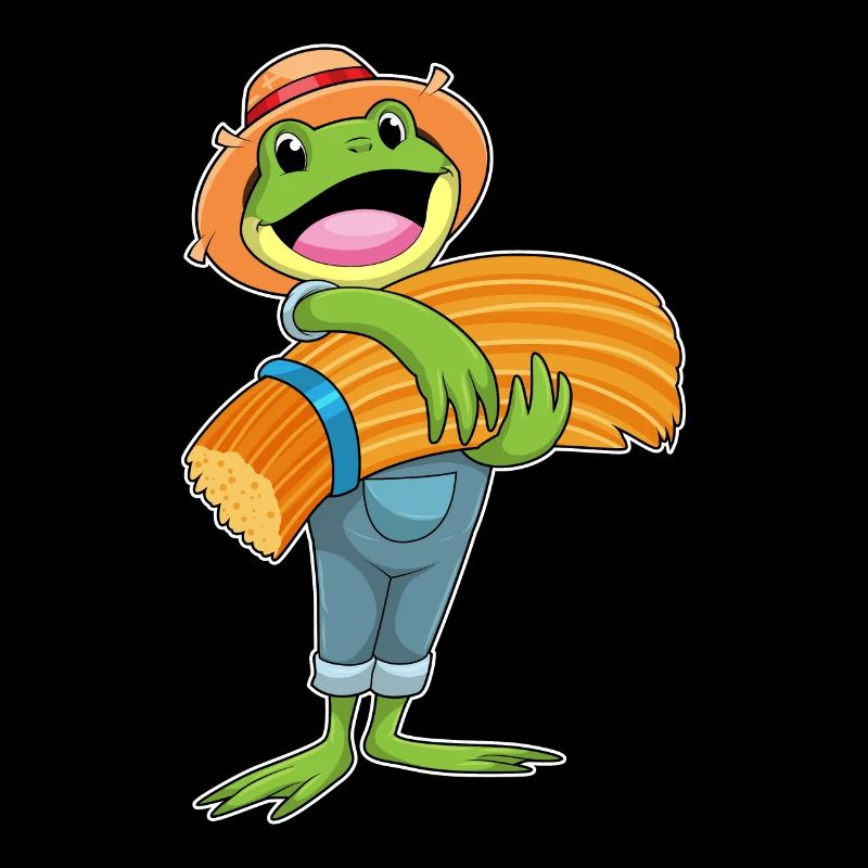Frog as a farmer with straw