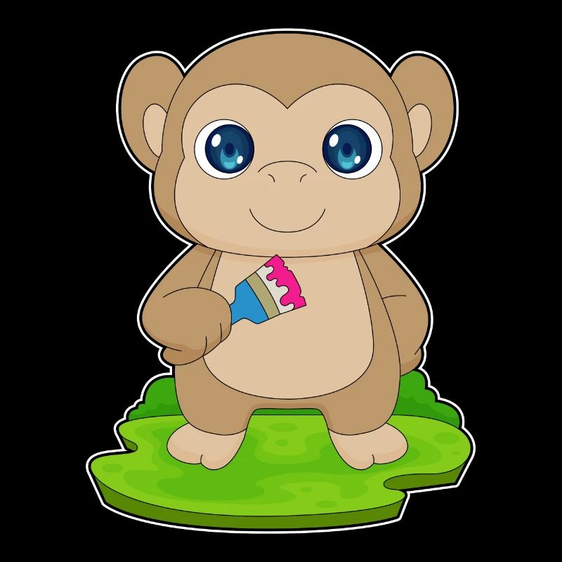 Monkey Painter Brush Painting