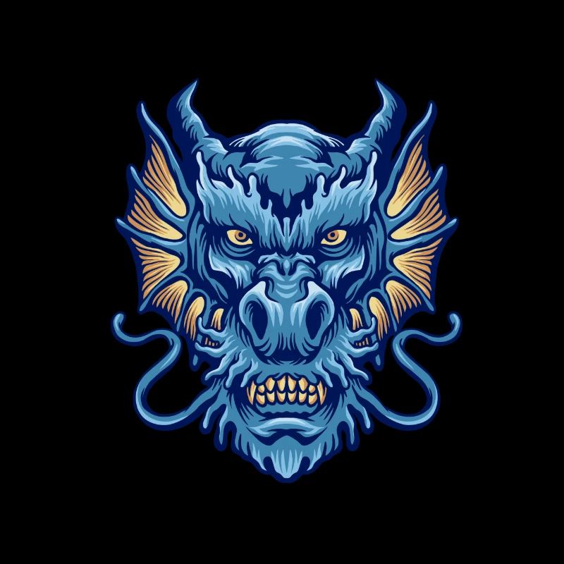 Blue angry dragon head logo