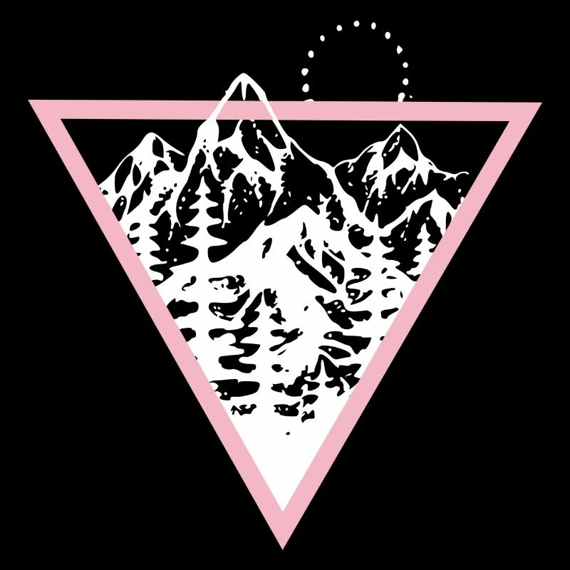 Triangle avec montagnes et oiseaux