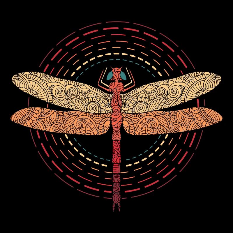 Libellules Insect Cercle Logo Vintage Retro
