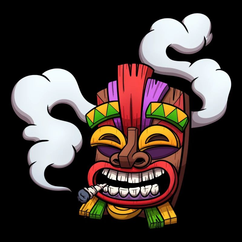 High Tiki Mask Smoking A Joint
