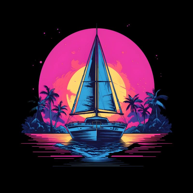 Synthwave Yacht tramonto