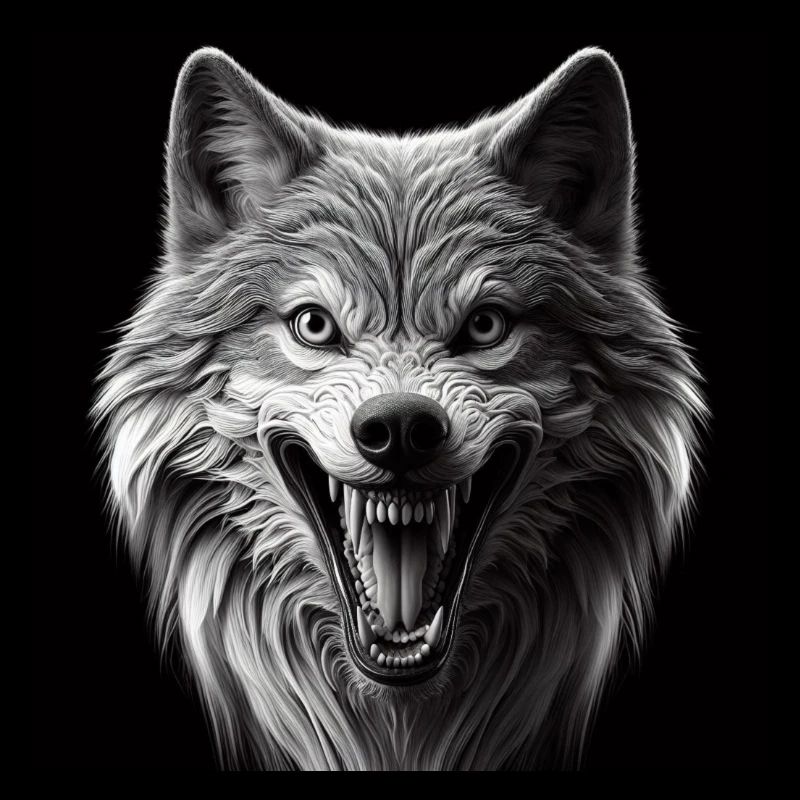 Loup Hyperréalisme 3D Gris sur Noir