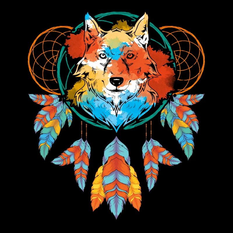 Tiermotiv Geschenk Wolf Indianer Boho Traumfänger