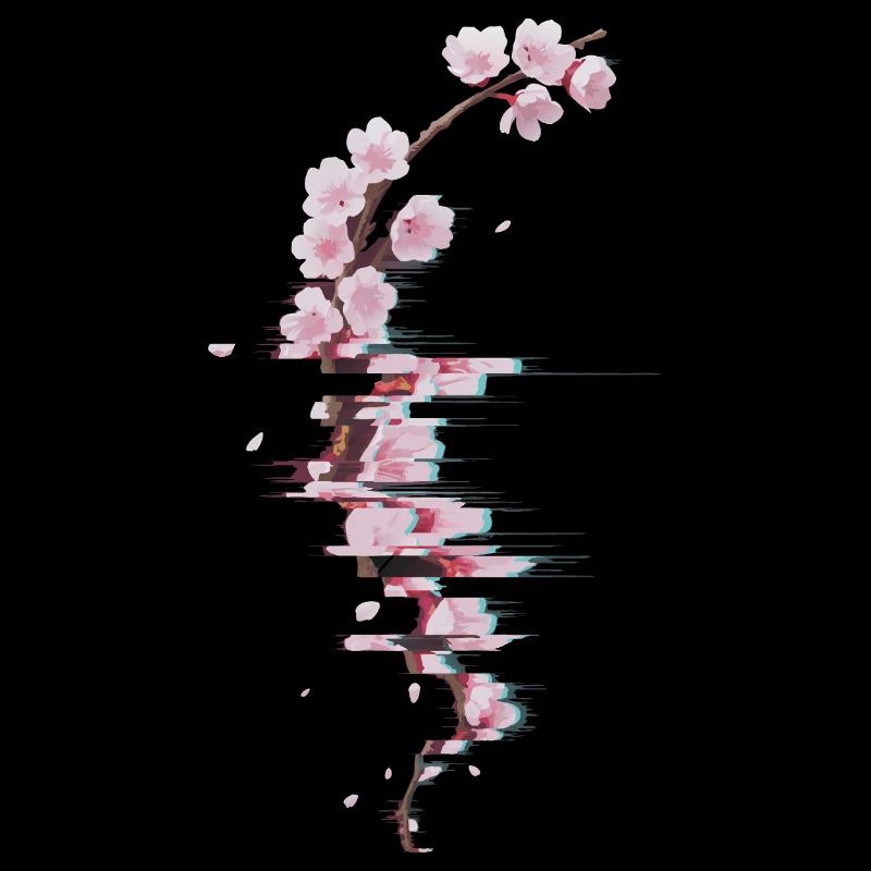 Glitch Kirschblüte moderner Blütenzweig