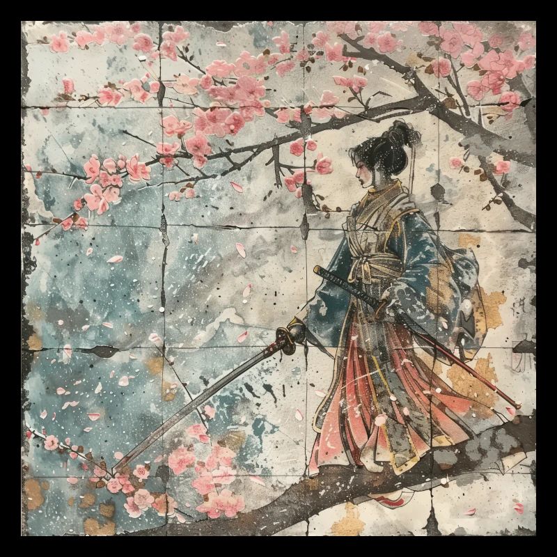 Japanisch, Samurai, Kirschblüte, Kunst, Ukiyo-E