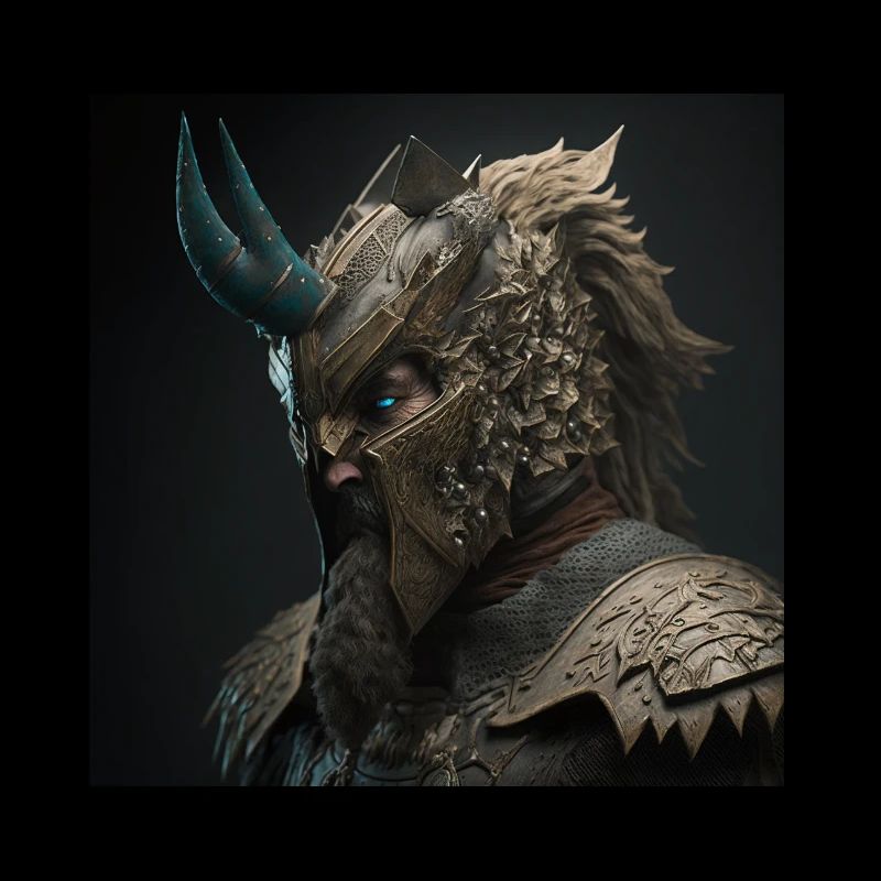 Viking en armure avec des cornes sur le front