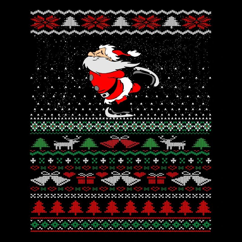 Hässlicher Weihnachtspullover Santa Skating Geschenkidee