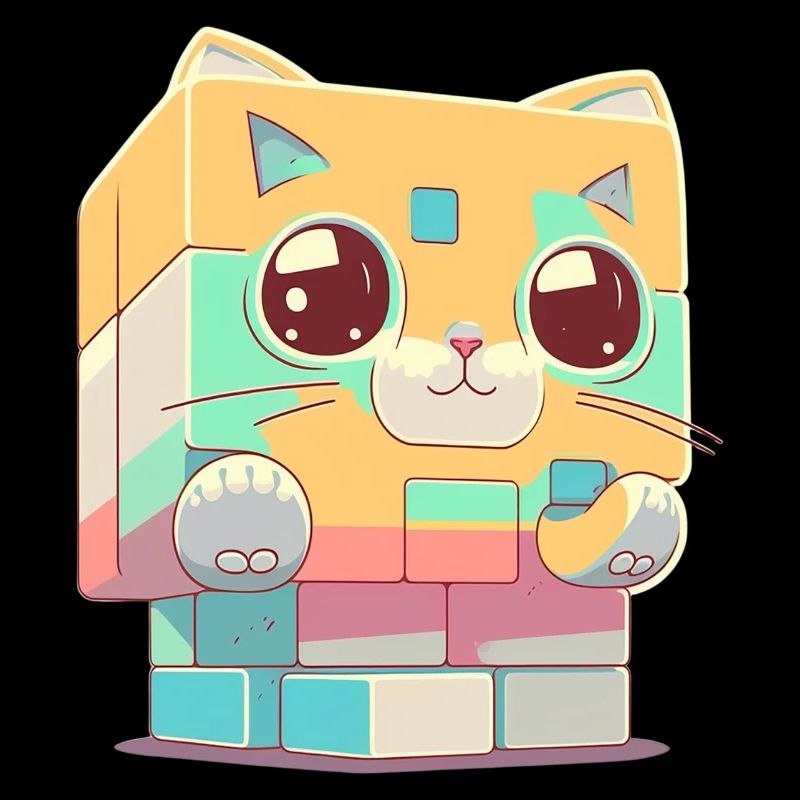 Chat kawaii en cube