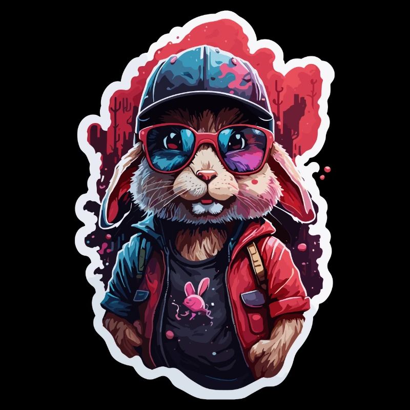 Lapin mignon, casquette de baseball, lunettes de soleil, pull, couleur