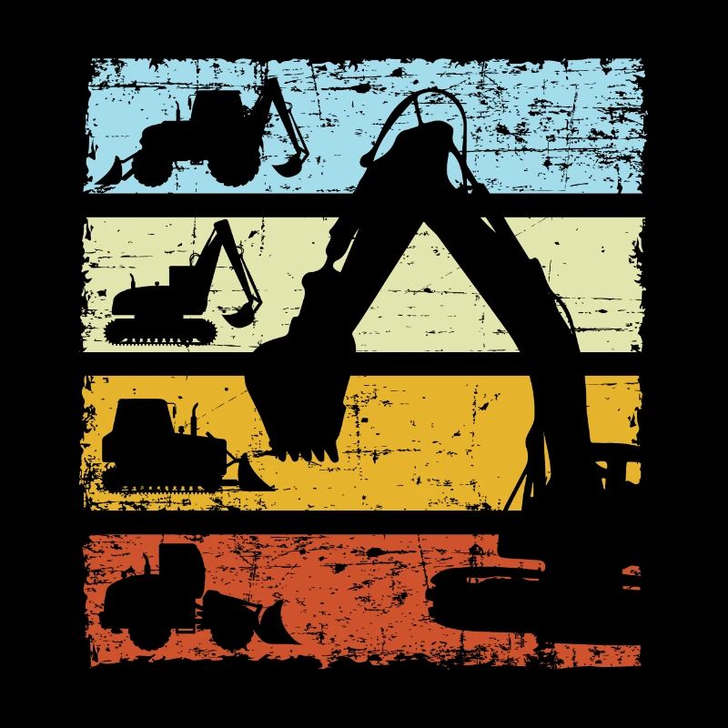 Bagger Baggerfahrer Baustelle Retro Bauarbeiter