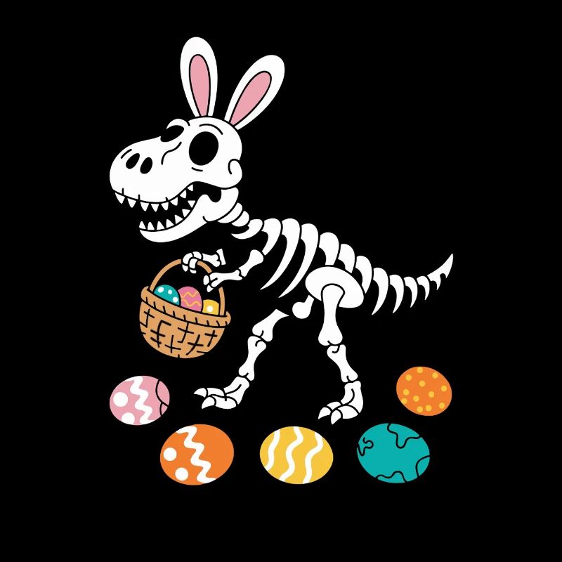 Easter Bunny Skeleton Dino with Easter Eggs Basket