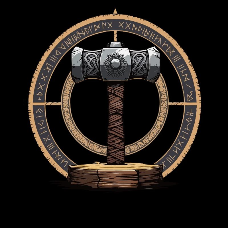 Viking Hammer Warrior Valhalla Runic Circle Thor