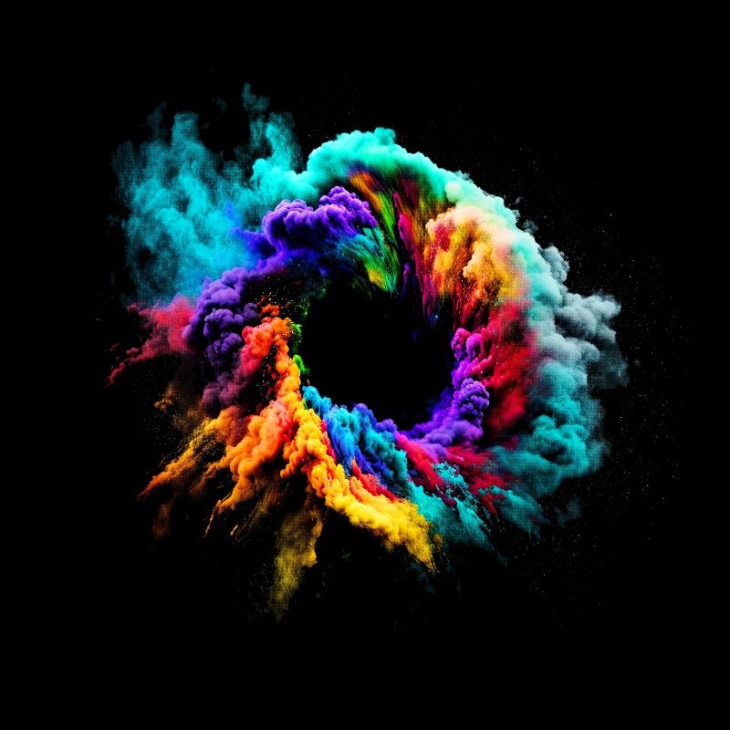 Explosion de nuages de poussière colorés