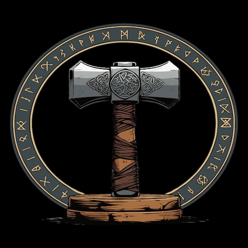 Viking Hammer Warrior Valhalla Runic Circle Thor