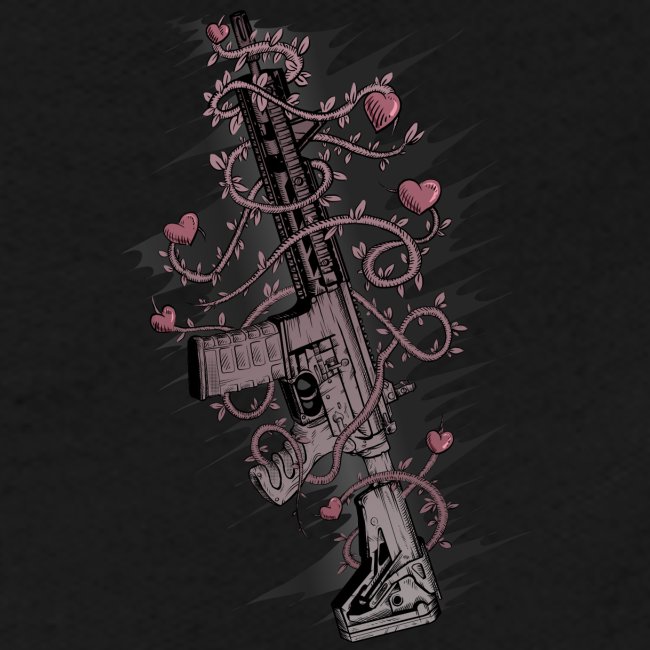 Sturmgewehr mit Rosenherzen