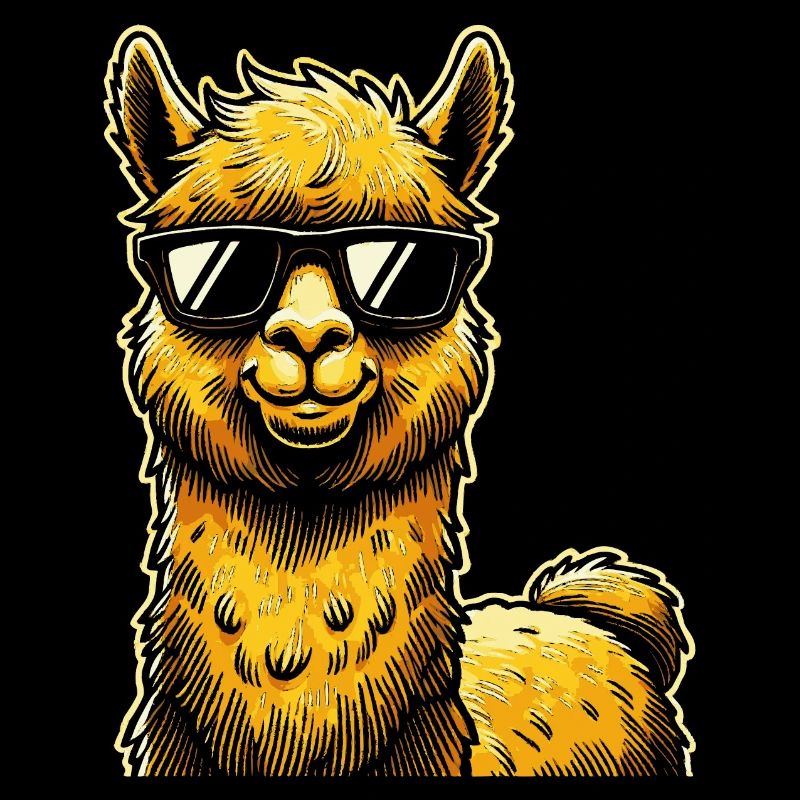 Funny Llama Alpaca with Sunglasses Comic Art