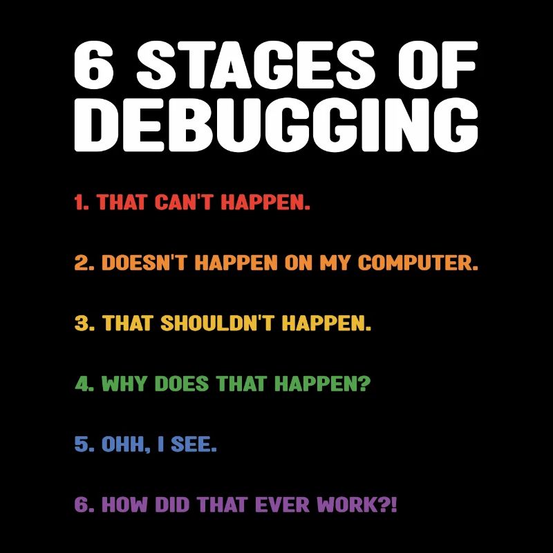6 Stages Of Debugging Coder Programmer Software De
