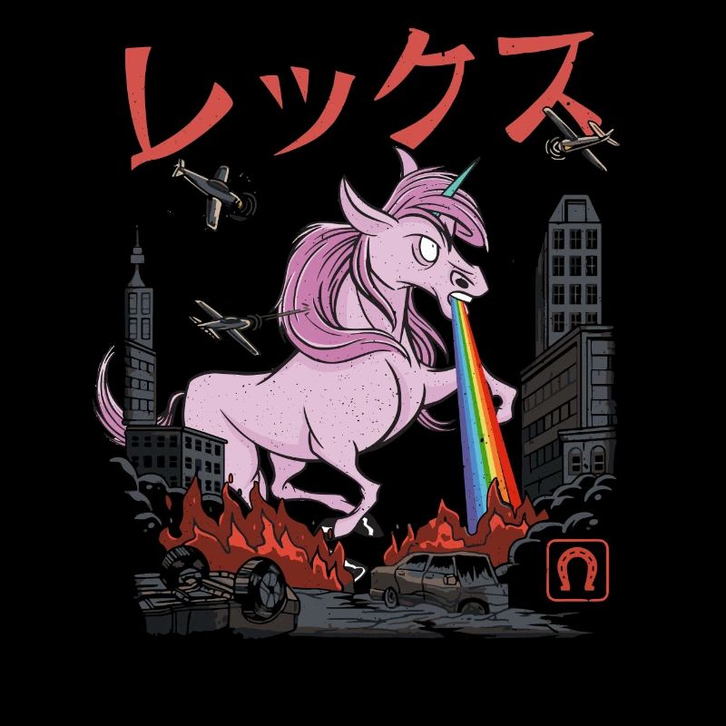 Wütendes Einhorn mit Regenbogen Strahl