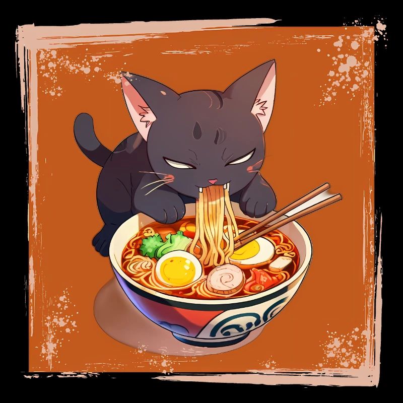 Katze isst Ramen
