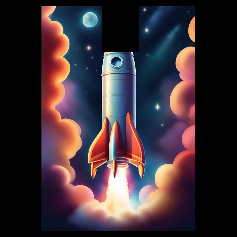 Rocket ship flying to space
