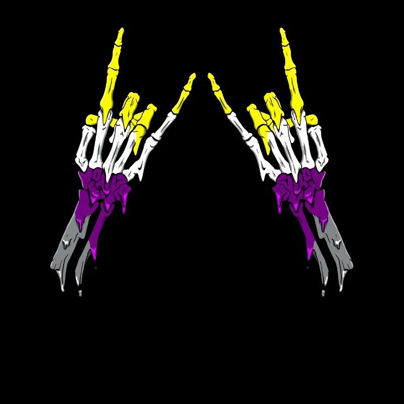 Non Binary Pride Flag Devil Horn Skeleton Subtle