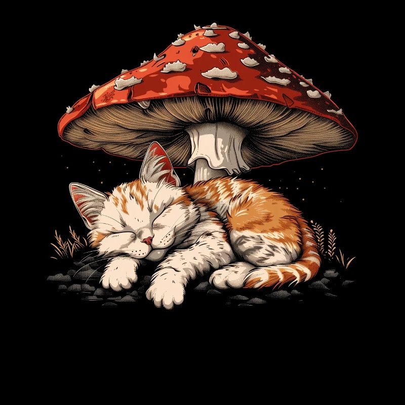Cottagecore Esthétique Dormir Chat Tigré Champignon
