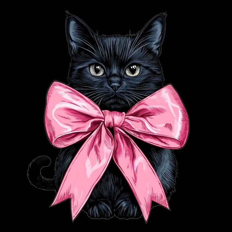 Coquette Bow Black Cat Mom Pink Bow