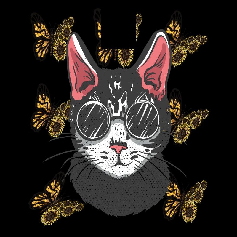 Cool Cat Sunflower Butterfly Cat Lie
