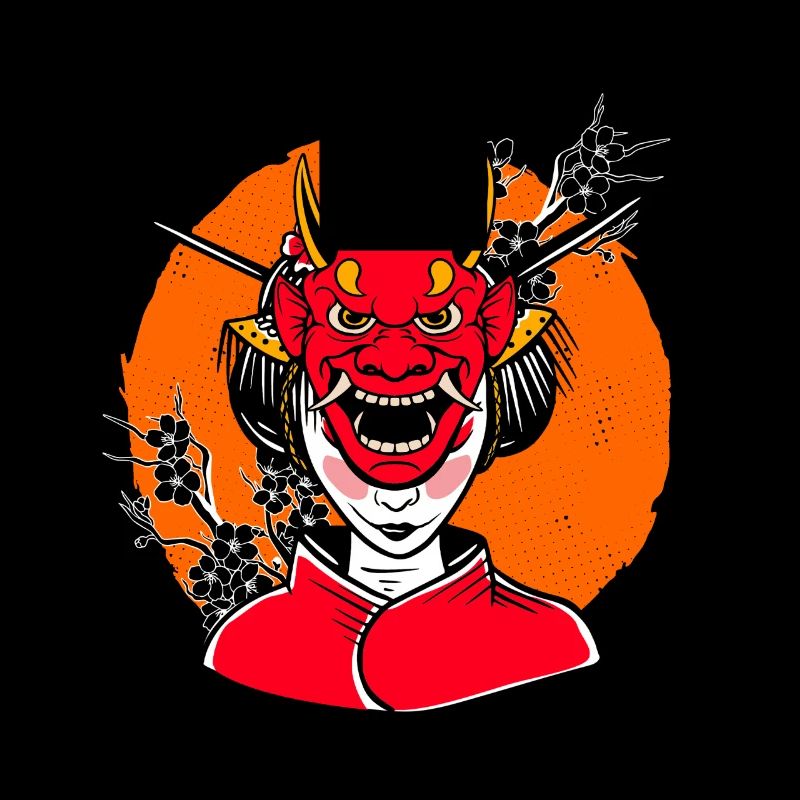 Japanisches Mädchen Oni Dämon Maske Samurai