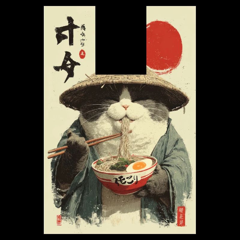 Samurai-Katze isst Ramen