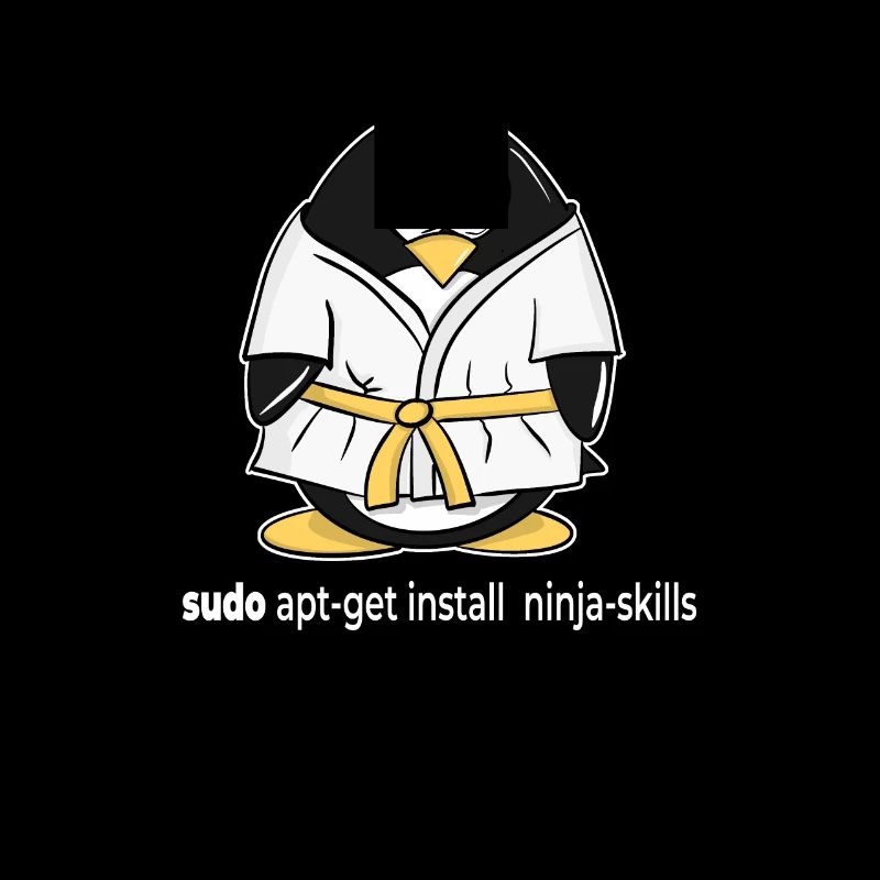 Linux Pinguin installiert seine Ninja Skills mit