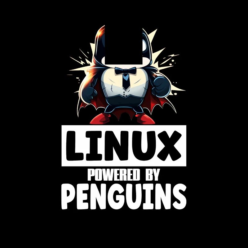 Linux Tux Penguin Powered by Sudo Superhero