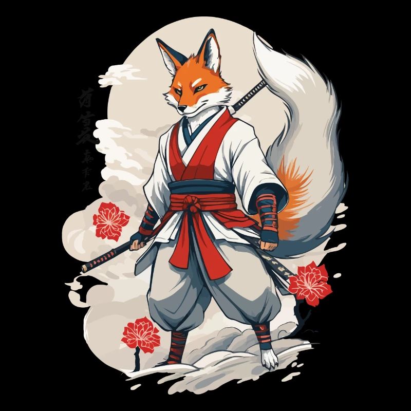 Samurai Kitsune Fox Kawaii Fox Spirit Design