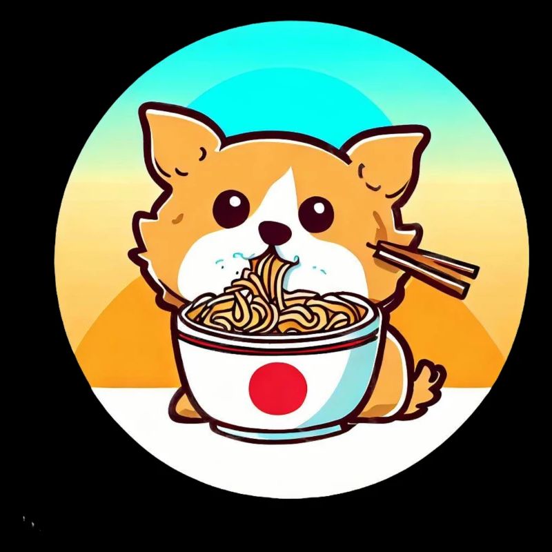 Dog eats ramen noodles