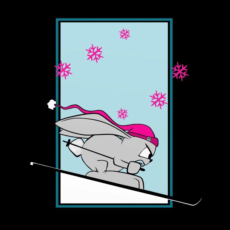 Ski Snow Cute Rabbit Ski Winter Comic Funny