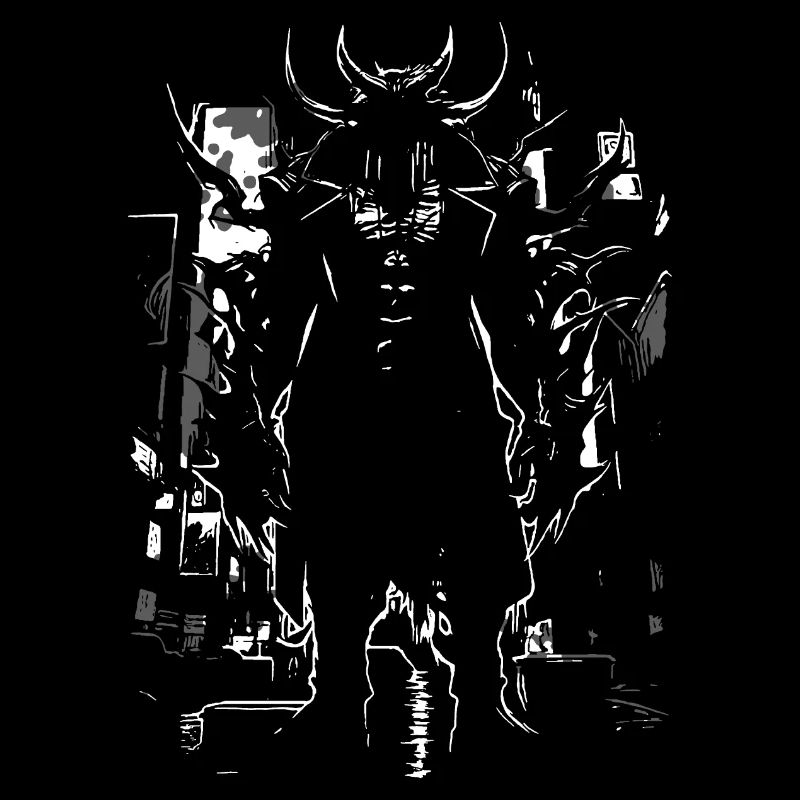 Dämon in düsterer Straßenszene