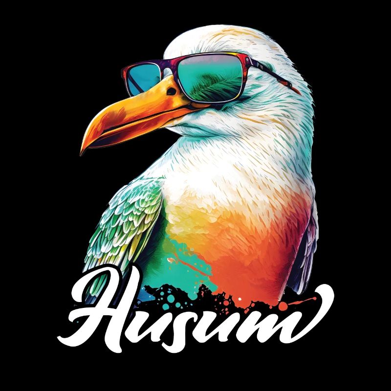 Husum Urlaub coole bunte Möwe mit Sonnenbrille