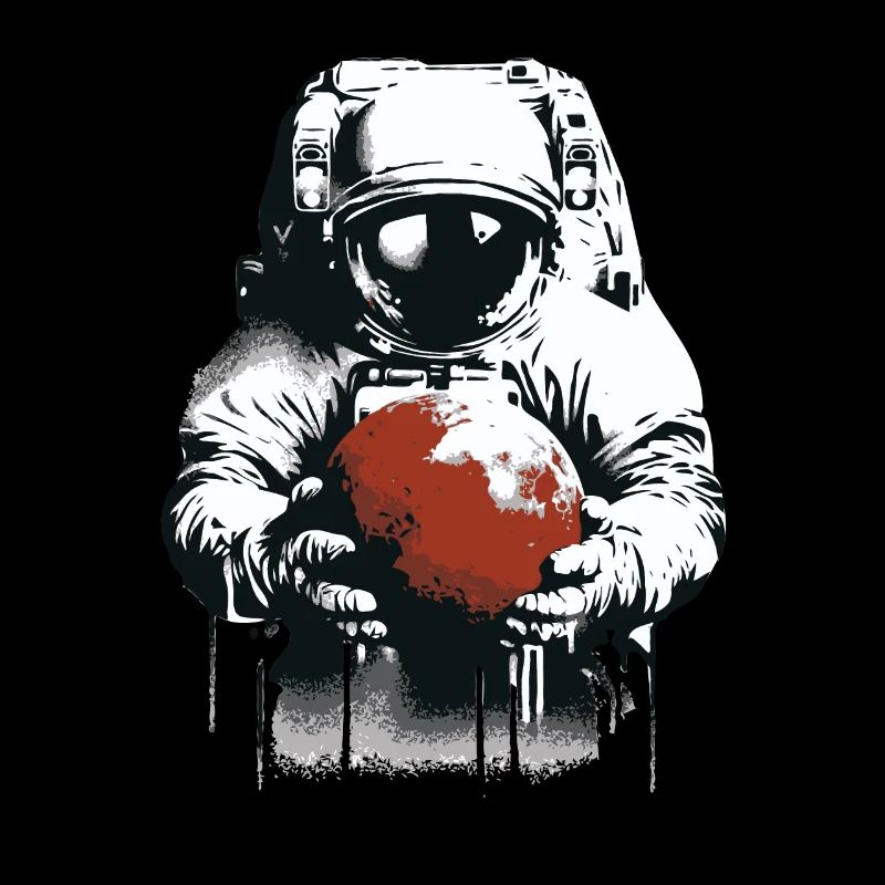 Un astronaute tient une planète martienne dans ses mains