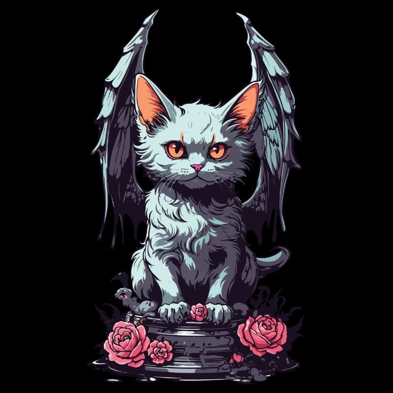 Düstere Katze Dämon Pastel Goth Rosen Design