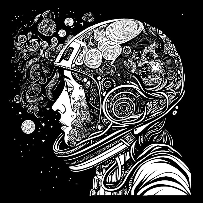 "Psychonaut" Psychedelic astronaut with patterns