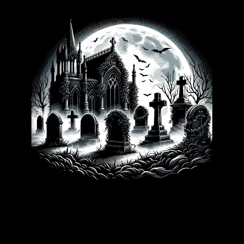 Moonlit Gothic Graveyard: Eerie Night Scene