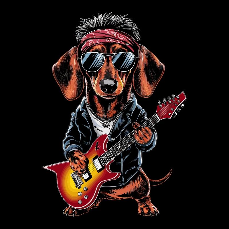 Dachshund In Costumes With Guitar