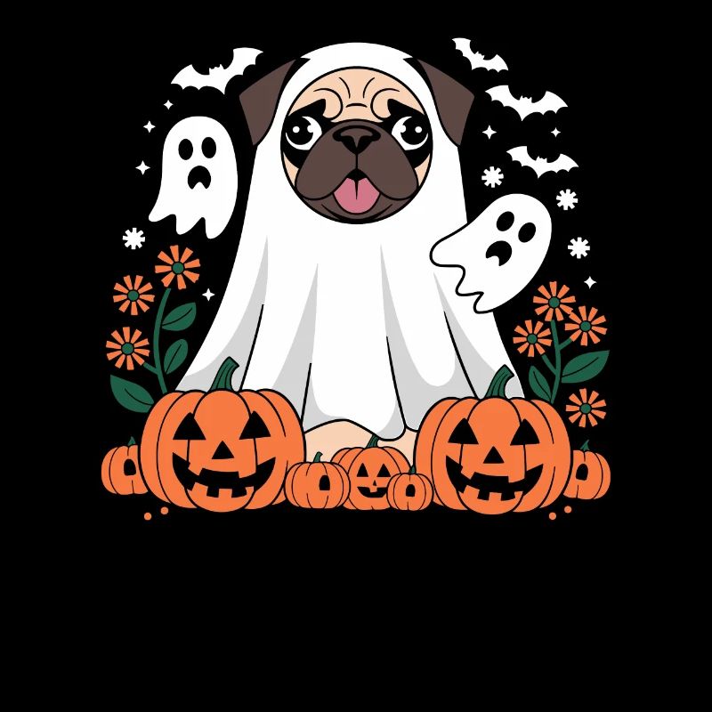 Halloween Dog Ghosts Pumpkins Pug